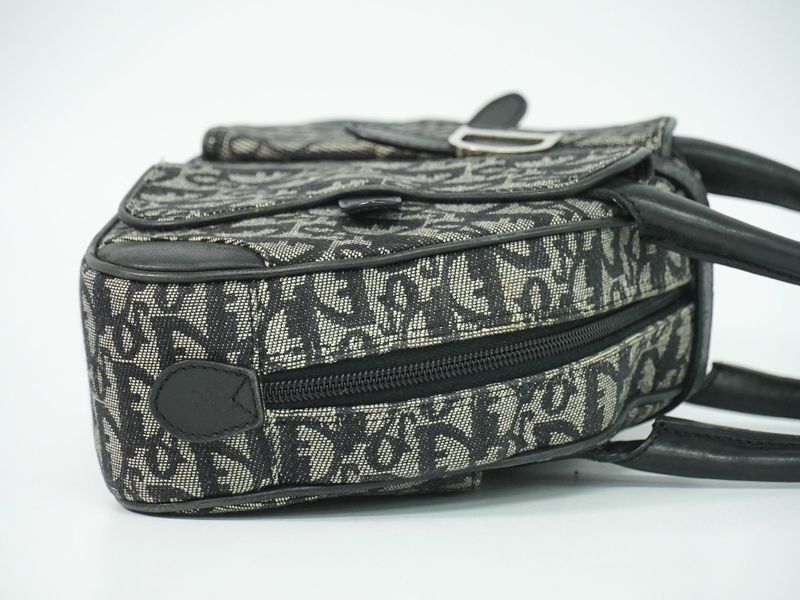 Dior Double Saddle Trotter Handbag Canvas Gray Black