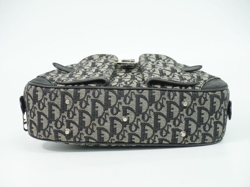 Dior Double Saddle Trotter Handbag Canvas Gray Black