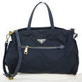 Prada Tessuto Shoulder Handbag 2-Way Navy Nylon Leather