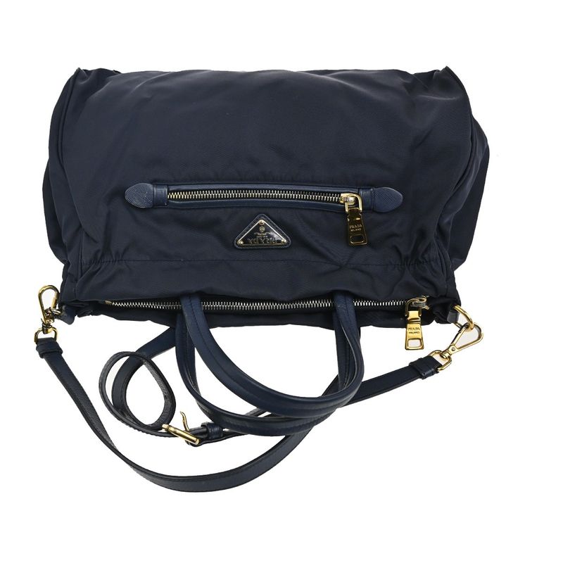 Prada Tessuto Shoulder Handbag 2-Way Navy Nylon Leather