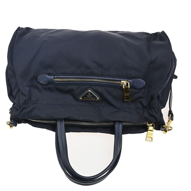 Prada Tessuto Shoulder Handbag 2-Way Navy Nylon Leather
