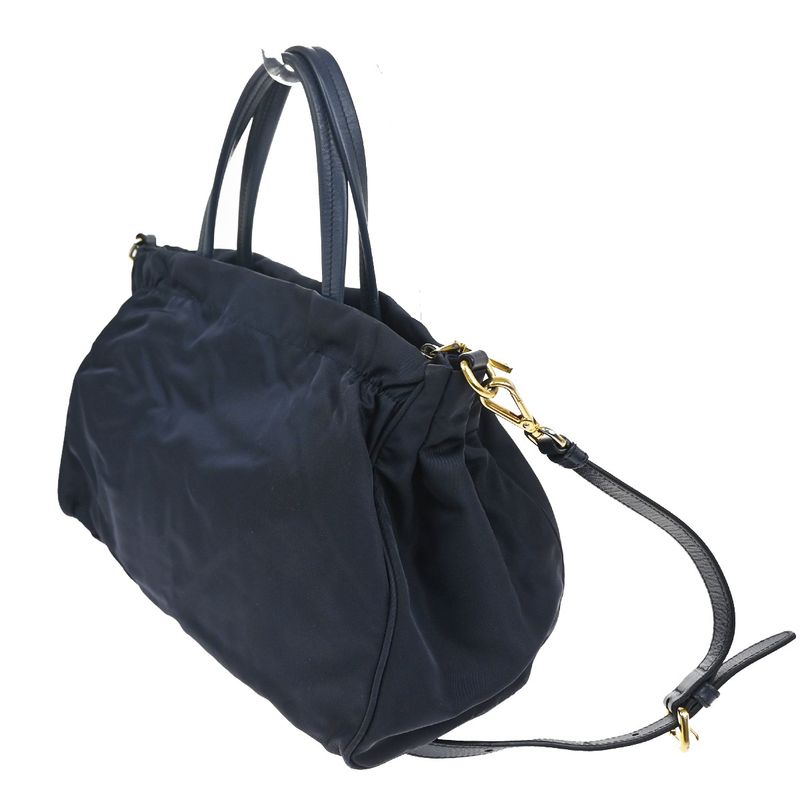 Prada Tessuto Shoulder Handbag 2-Way Navy Nylon Leather
