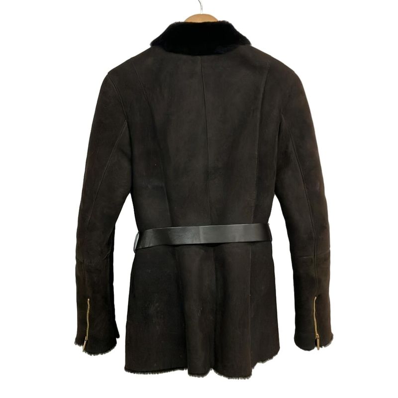 Gucci Coat Dark Brown Long Sleeve Mouton Zip Up Winter
