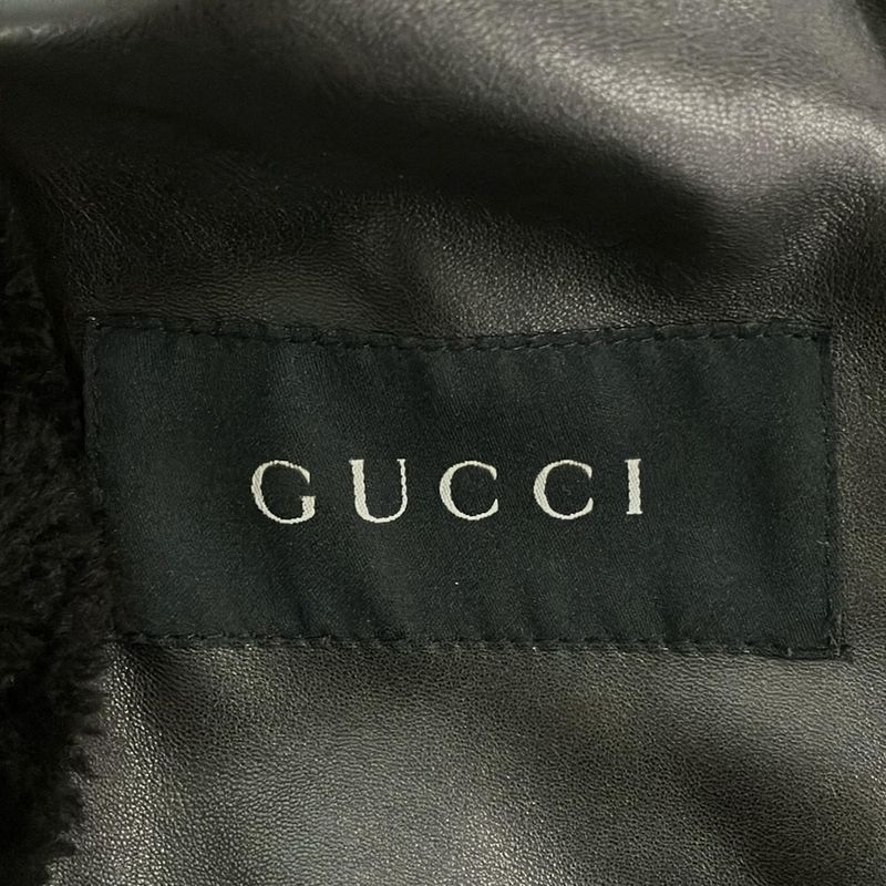 Gucci Coat Dark Brown Long Sleeve Mouton Zip Up Winter