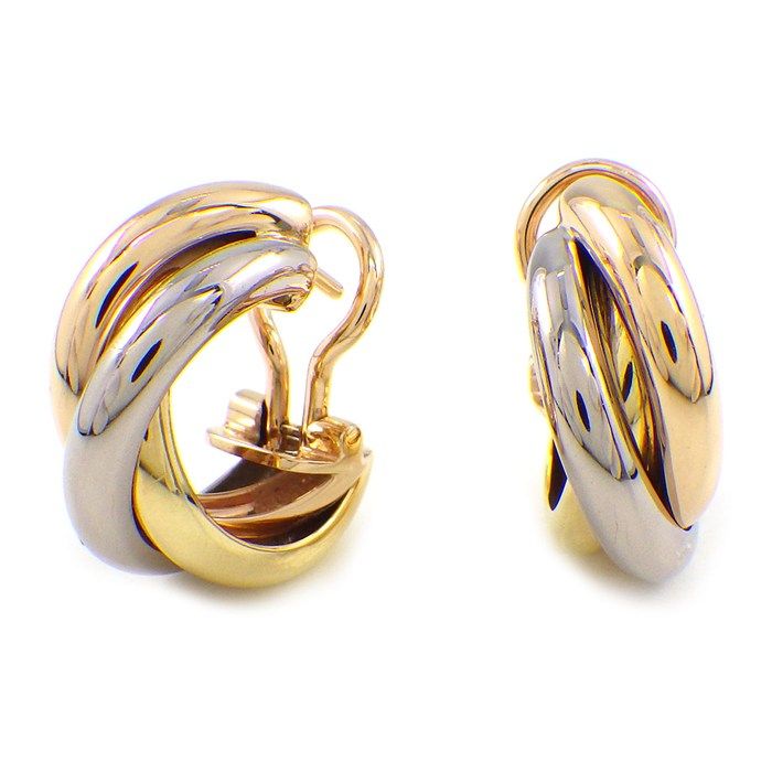 Cartier Earrings Trinity Hoop Three Color 18K Pink Gold 18K White