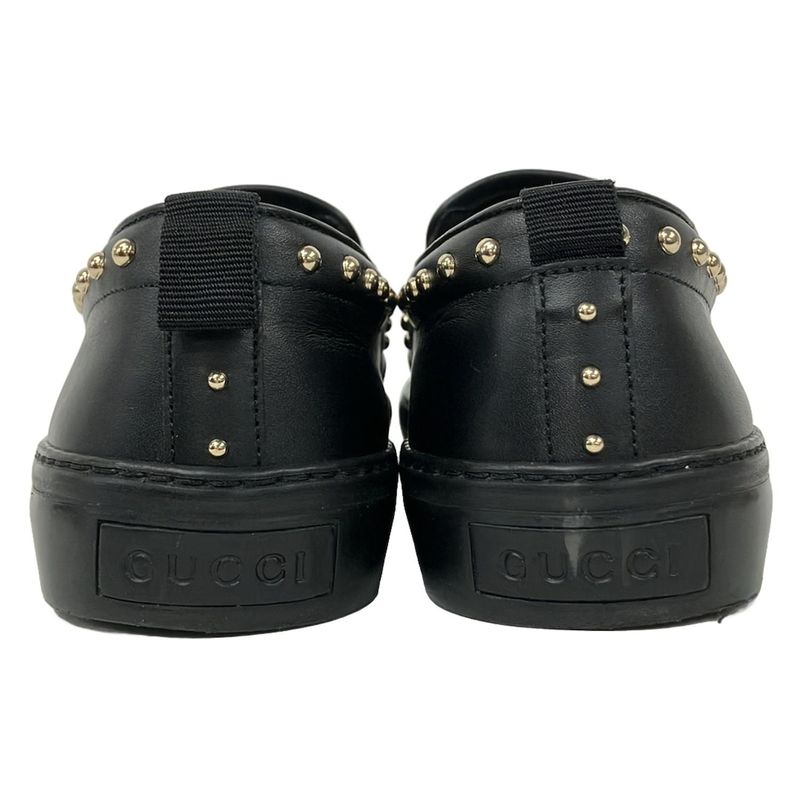 Gucci Slip Ons 38 C Black Studs GG Plus Supreme Leather