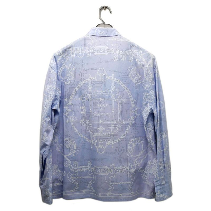 Hermes Long Sleeve Shirt Mors Et Gourmettes 38 Blue Top