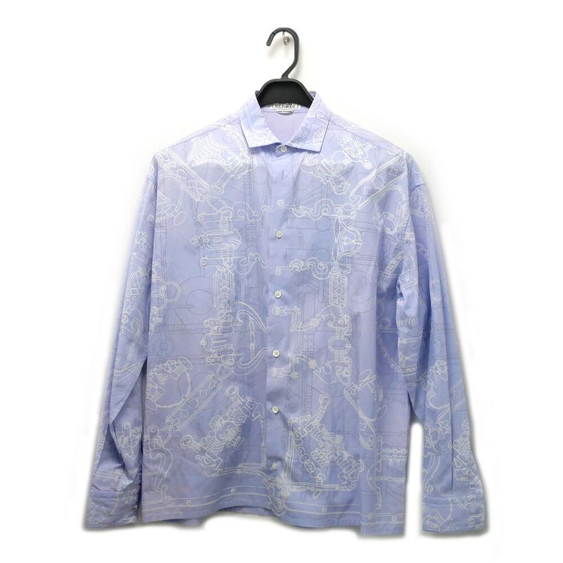 Hermes Long Sleeve Shirt Mors Et Gourmettes 38 Blue Top