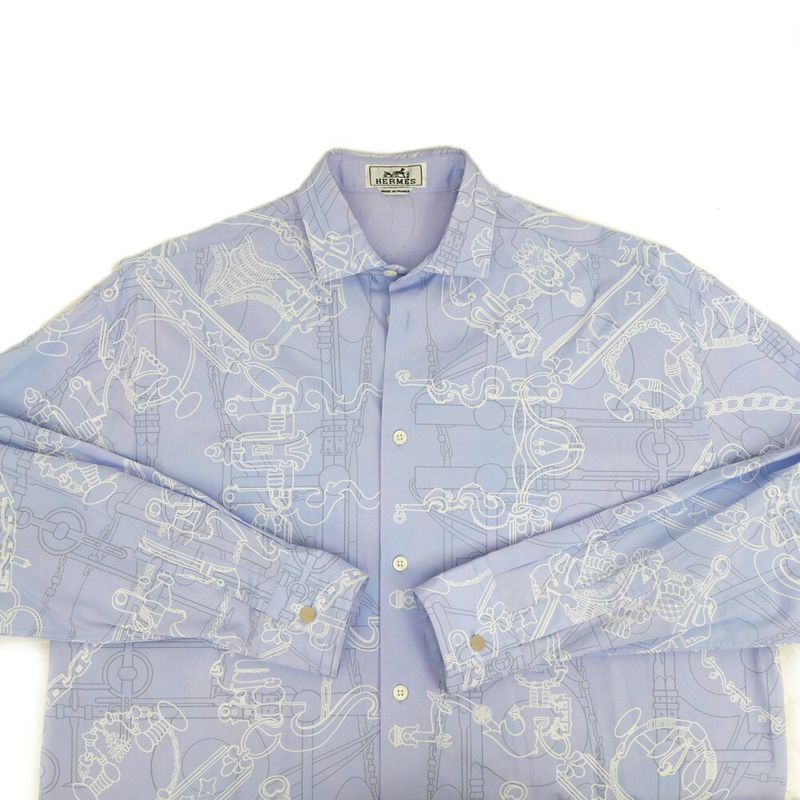 Hermes Long Sleeve Shirt Mors Et Gourmettes 38 Blue Top
