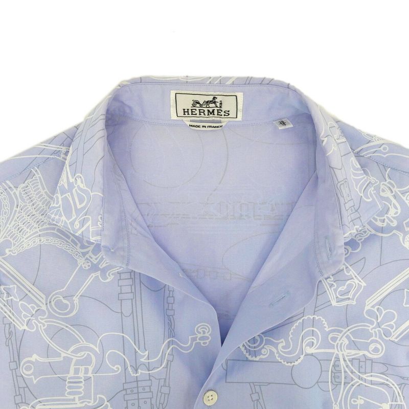 Hermes Long Sleeve Shirt Mors Et Gourmettes 38 Blue Top