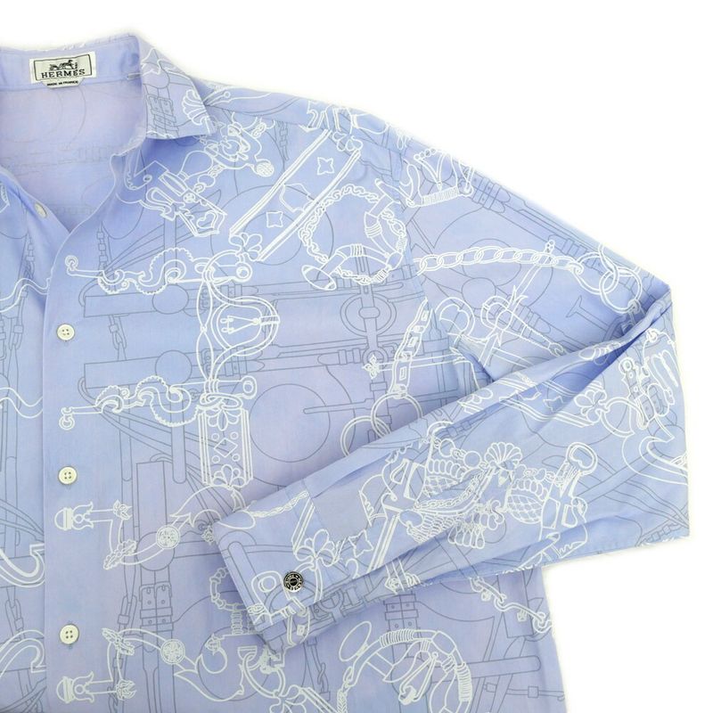 Hermes Long Sleeve Shirt Mors Et Gourmettes 38 Blue Top