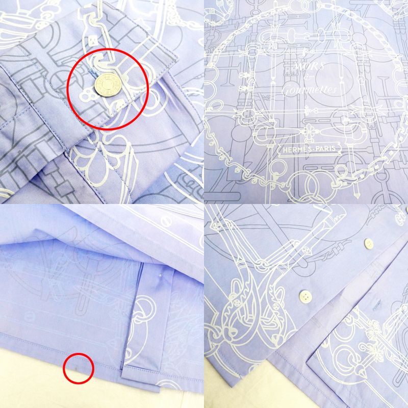 Hermes Long Sleeve Shirt Mors Et Gourmettes 38 Blue Top