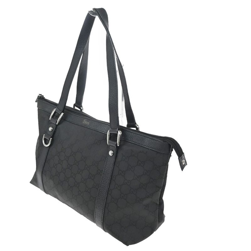 Gucci Abbey Tote GG Canvas Black Silver Leather