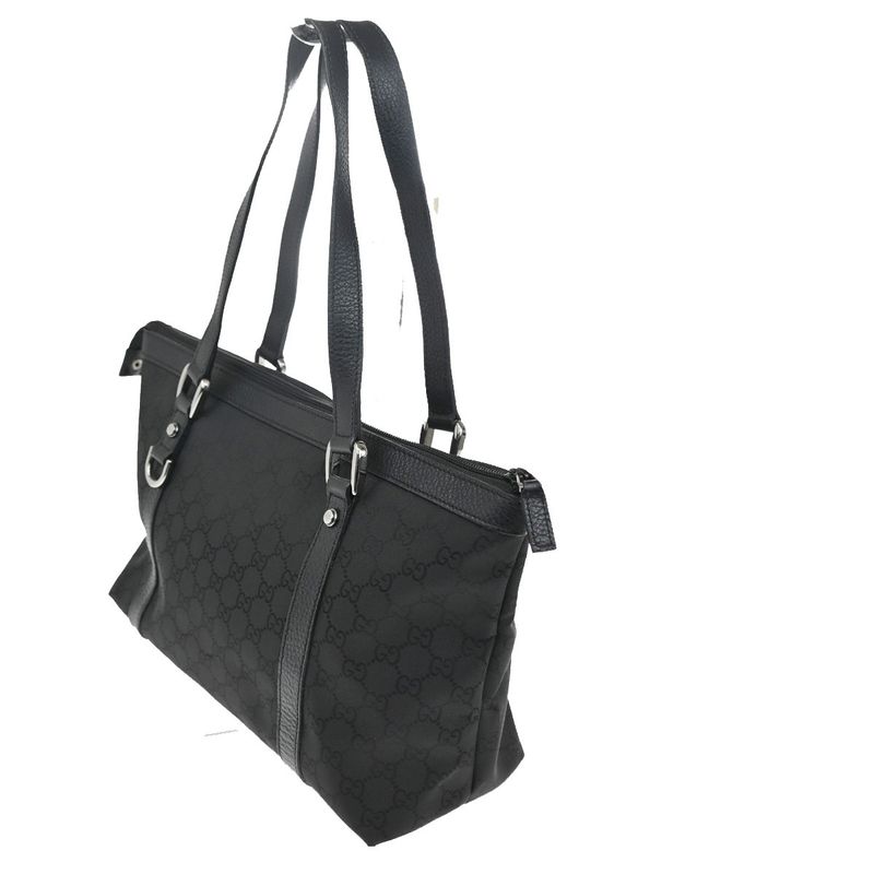 Gucci Abbey Tote GG Canvas Black Silver Leather