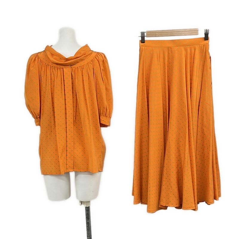 Dior Skirt Set Orange Yellow Green Dot Pattern