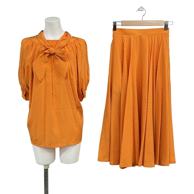 Dior Skirt Set Orange Yellow Green Dot Pattern
