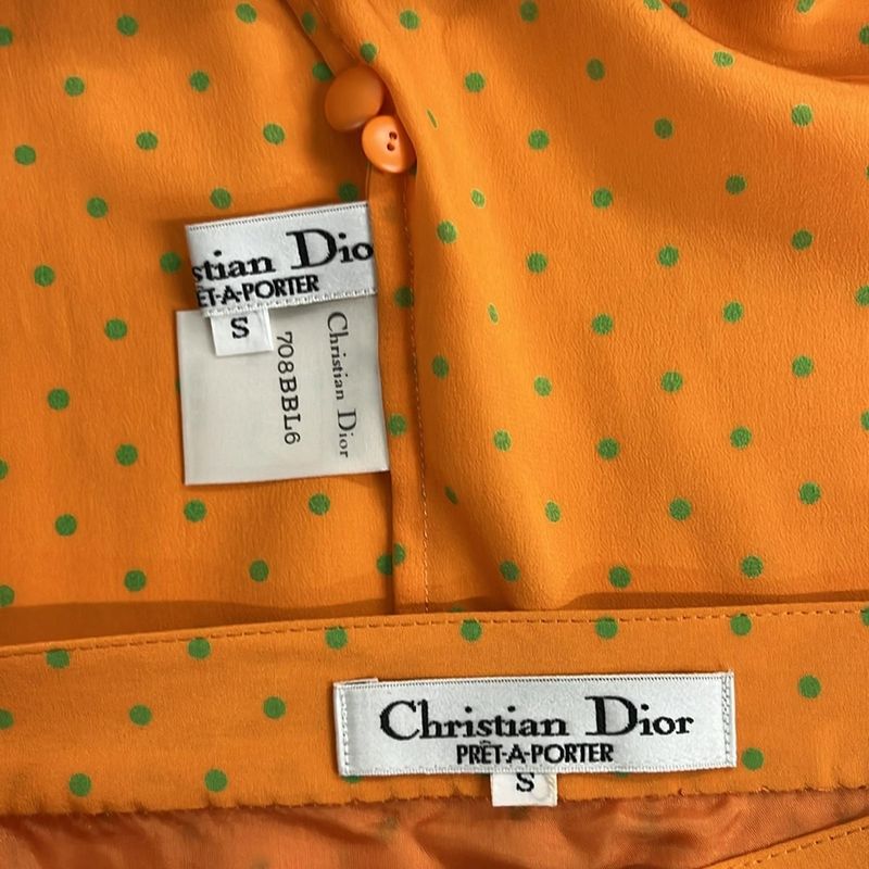 Dior Skirt Set Orange Yellow Green Dot Pattern