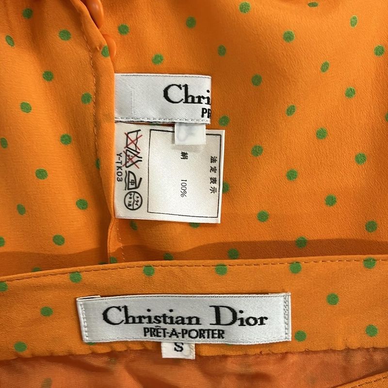 Dior Skirt Set Orange Yellow Green Dot Pattern