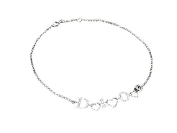 Dior Necklace Silver Metal Rhinestone Logo