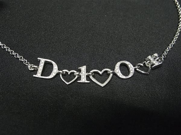 Dior Necklace Silver Metal Rhinestone Logo