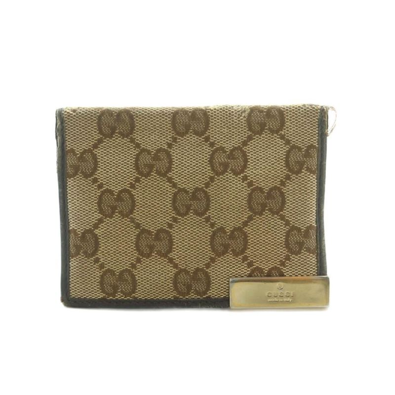Gucci Business Card Case Canvas Beige Brown
