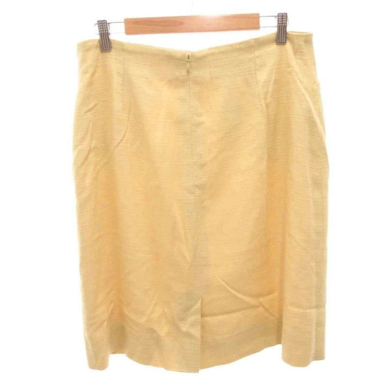 Celine Vintage Tight Skirt Silk Blend Logo Plate Long 46 Yellow