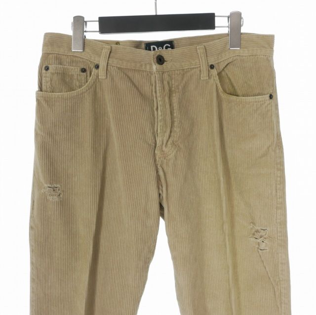 Dolce & Gabbana D&G Distressed Corduroy Pants 48 Beige