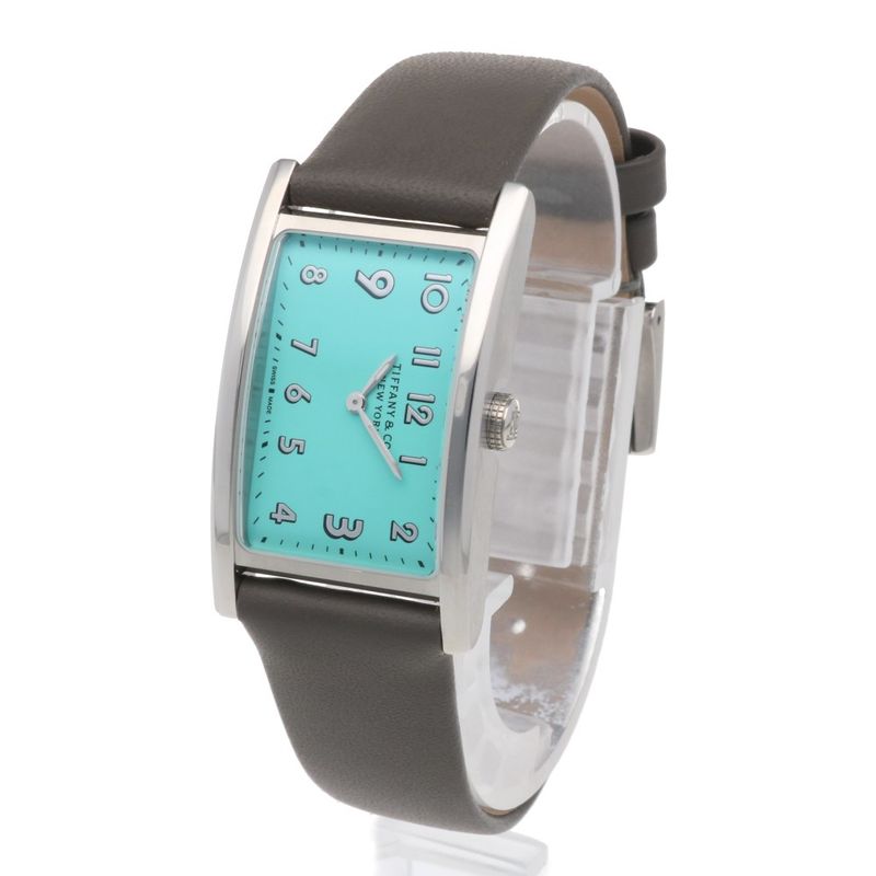 Tiffany & Co East West Mini Watch Stainless Steel Quartz Silver Blue Gray
