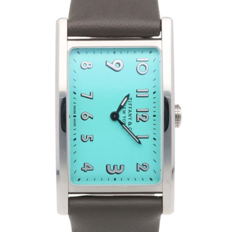 Tiffany & Co East West Mini Watch Stainless Steel Quartz Silver Blue Gray