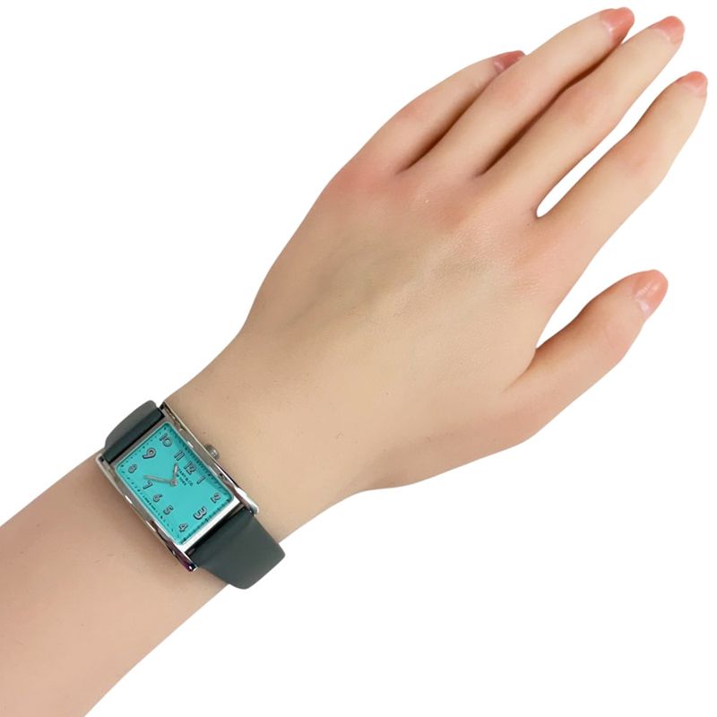 Tiffany & Co East West Mini Watch Stainless Steel Quartz Silver Blue Gray