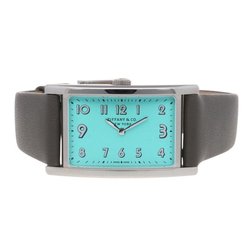 Tiffany & Co East West Mini Watch Stainless Steel Quartz Silver Blue Gray