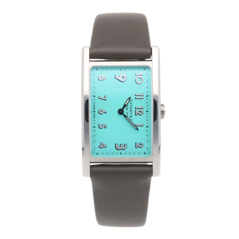 Tiffany & Co East West Mini Watch Stainless Steel Quartz Silver Blue Gray