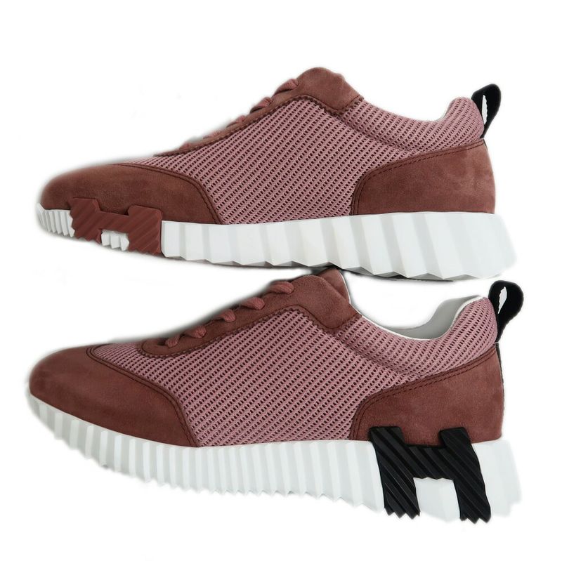 Hermes Bouncing Sneakers 37.5 Pink Mesh Suede Shoes