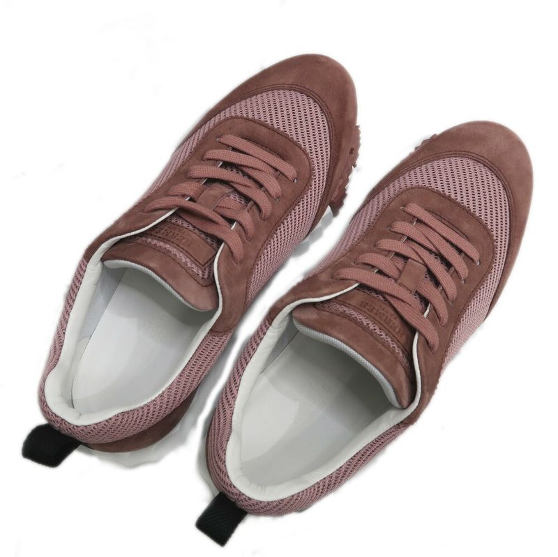 Hermes Bouncing Sneakers 37.5 Pink Mesh Suede Shoes