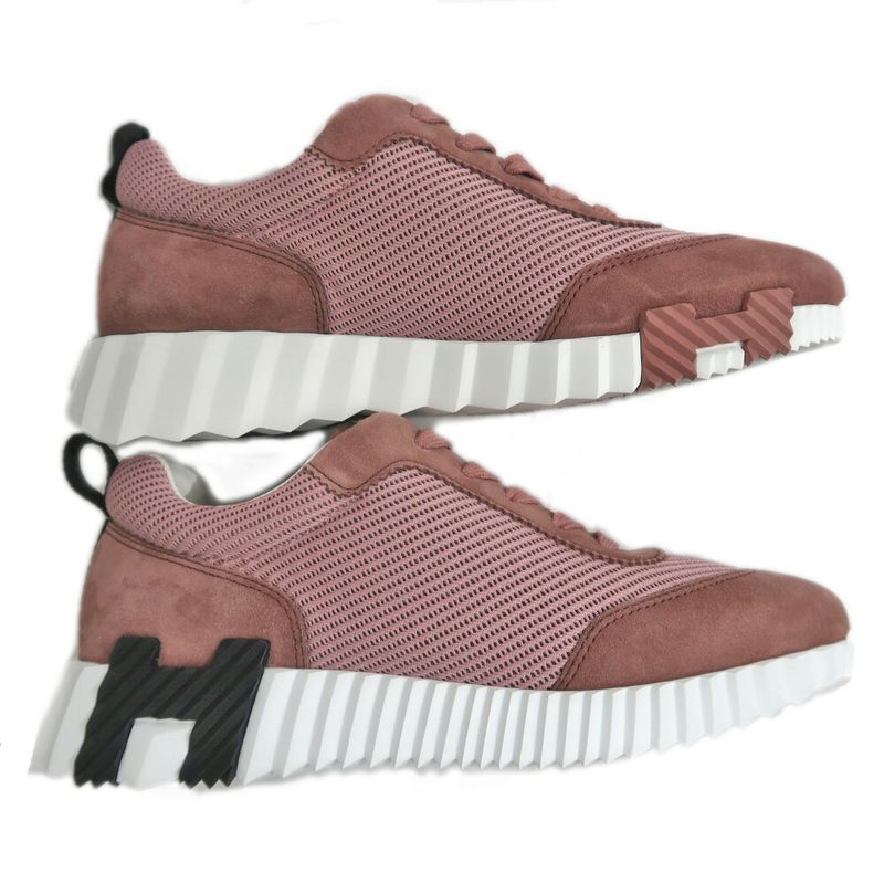 Hermes Bouncing Sneakers 37.5 Pink Mesh Suede Shoes