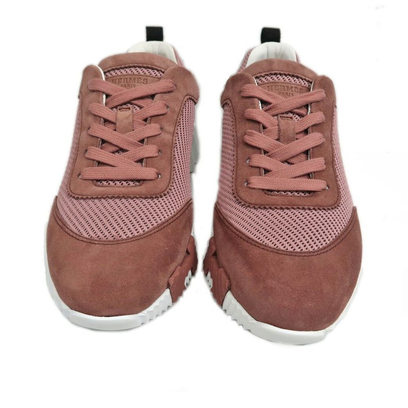 Hermes Bouncing Sneakers 37.5 Pink Mesh Suede Shoes