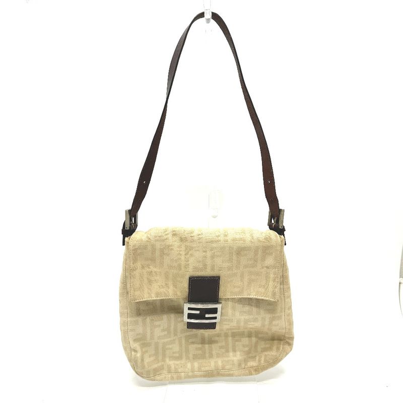 Fendi Shoulder Bag Zucca Mamma Bucket Canvas Beige