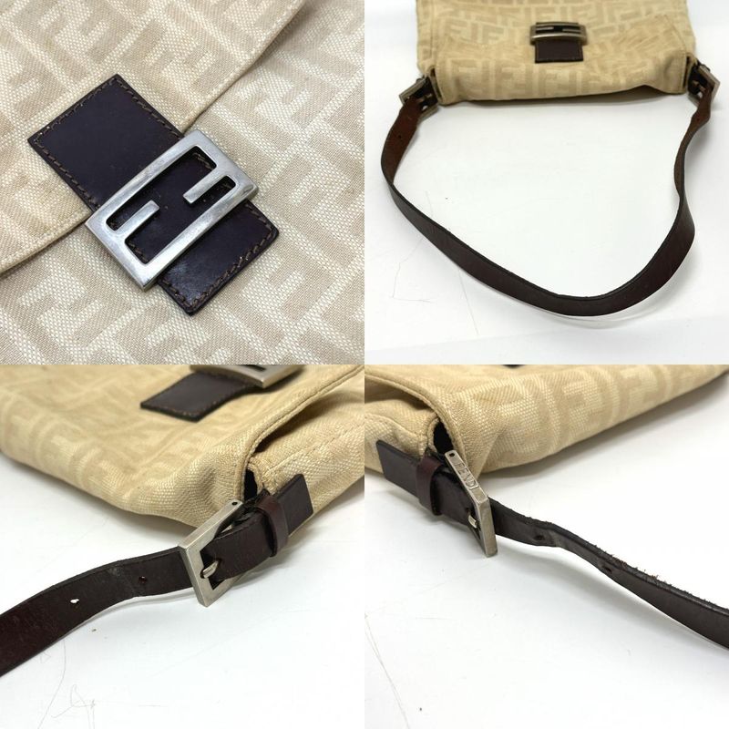 Fendi Shoulder Bag Zucca Mamma Bucket Canvas Beige