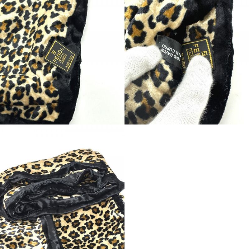 Fendi Shawl Leopard Print Velour Brown Black
