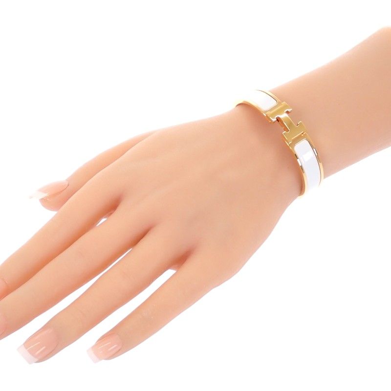 Hermes Enamel Bracelet Click White Gold