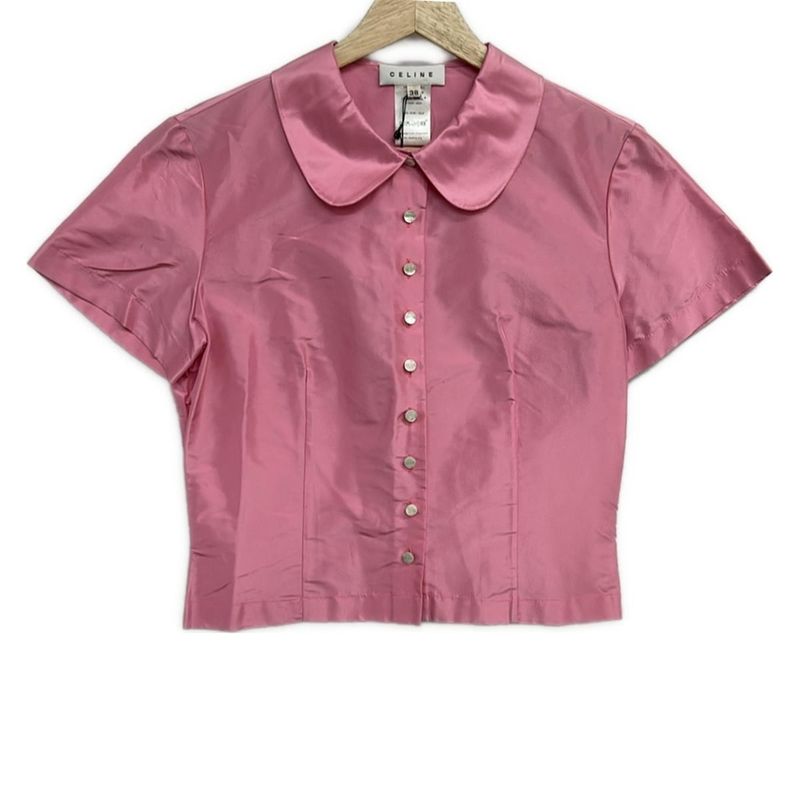 Celine Short Sleeve Shirt Blouse 38 M Pink Silk