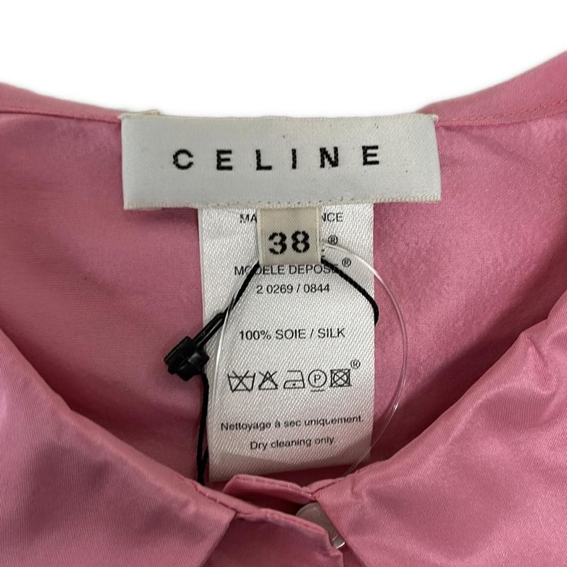 Celine Short Sleeve Shirt Blouse 38 M Pink Silk