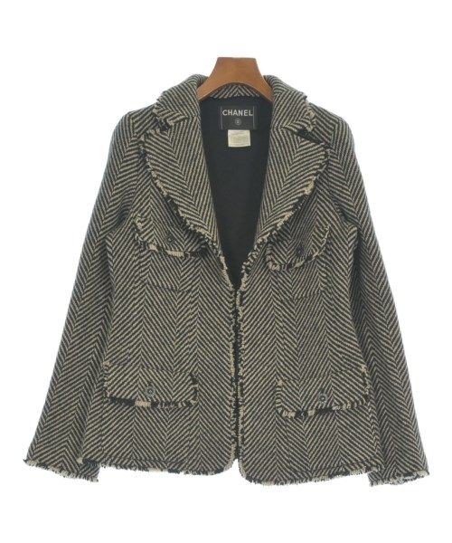 Chanel Jacket Wool Silk Black Beige