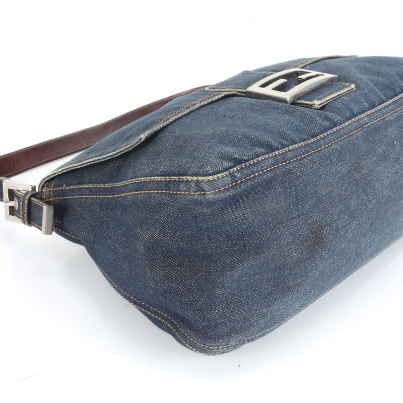 Fendi Denim Mamma Baguette Leather Shoulder Bag Tote