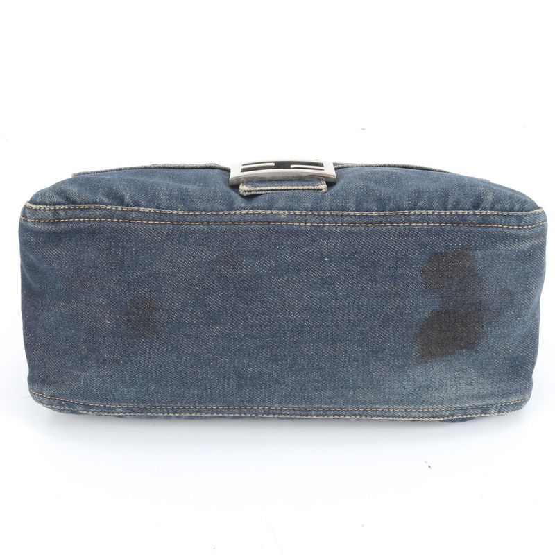 Fendi Denim Mamma Baguette Leather Shoulder Bag Tote