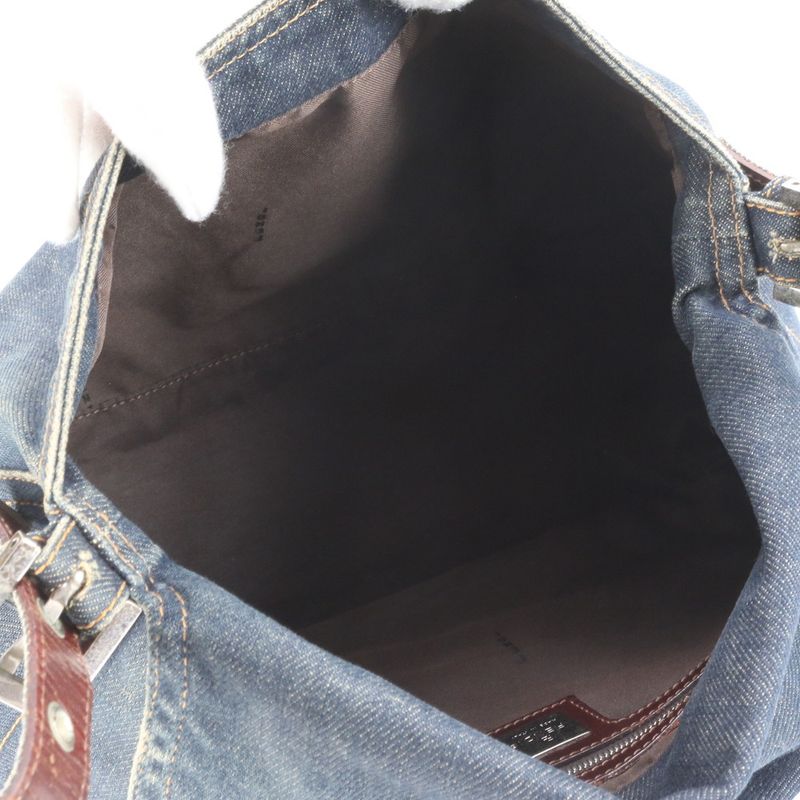 Fendi Denim Mamma Baguette Leather Shoulder Bag Tote