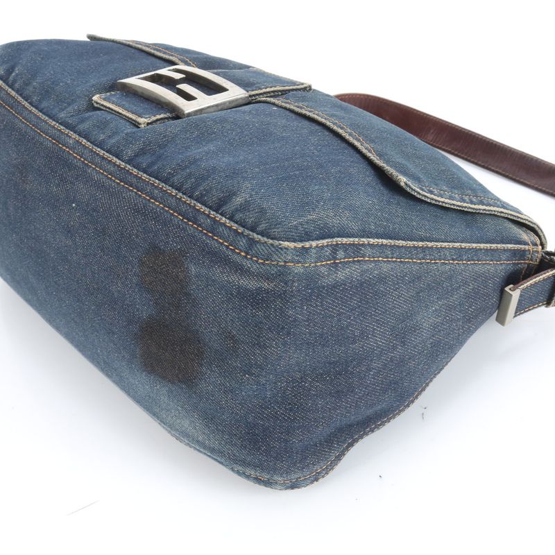 Fendi Denim Mamma Baguette Leather Shoulder Bag Tote