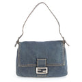 Fendi Denim Mamma Baguette Leather Shoulder Bag Tote