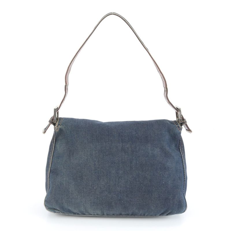 Fendi Denim Mamma Baguette Leather Shoulder Bag Tote