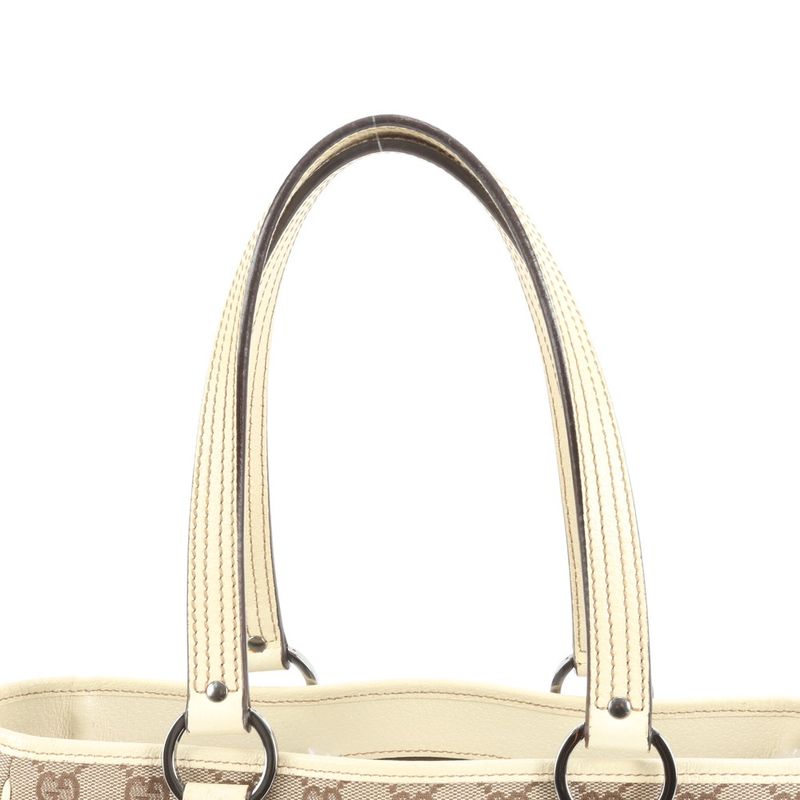 Gucci GG Canvas Leather Tote Shoulder Hand Beige